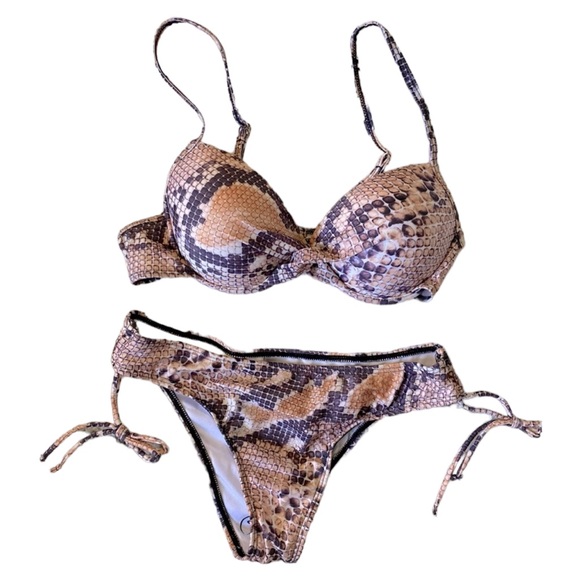 ZAFUL snakeskin pattern bikini push up bra top size small draw string sides NWT - Picture 1 of 5